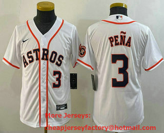 Youth Houston Astros #3 Jeremy Pena Number White With Patch Stitched MLB Cool Base Nike Jersey