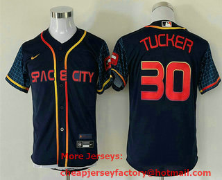 Youth Houston Astros #30 Kyle Tucker 2022 Navy Blue City Connect Cool Base Stitched Jersey