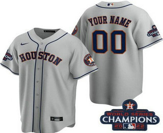 Youth Houston Astros Customized Gray 2022 World Series Champions Team Logo Cool Base Jersey