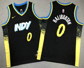 Youth Indiana Pacers #0 Tyrese Haliburton Navy Blue 2023 City Icon Sponsor Swingman Jersey