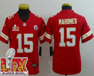 Youth Kansas City Chiefs #15 Patrick Mahomes Limited Red Super Bowl LIX Vapor Jersey