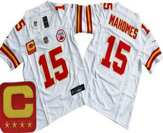 Youth Kansas City Chiefs #15 Patrick Mahomes Limited White C Patch FUSE Vapor Jersey