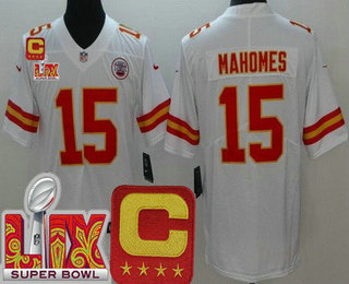Youth Kansas City Chiefs #15 Patrick Mahomes Limited White C Patch Super Bowl LIX Vapor Jersey