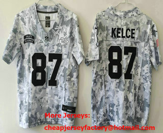 Youth Kansas City Chiefs #87 Travis Kelce Arctic Camo 2024 FUSE Salute to Service Limited Stitched Jersey