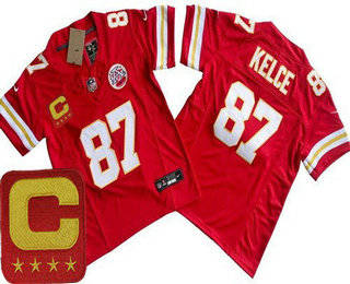 Youth Kansas City Chiefs #87 Travis Kelce Limited Red C Patch FUSE Vapor Jersey