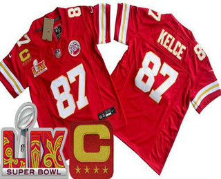 Youth Kansas City Chiefs #87 Travis Kelce Limited Red C Patch Super Bowl LIX FUSE Vapor Jersey