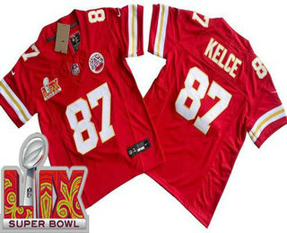 Youth Kansas City Chiefs #87 Travis Kelce Limited Red Super Bowl LIX FUSE Vapor Jersey