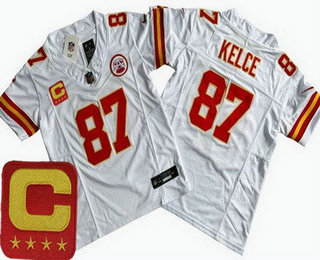 Youth Kansas City Chiefs #87 Travis Kelce Limited White C Patch FUSE Vapor Jersey