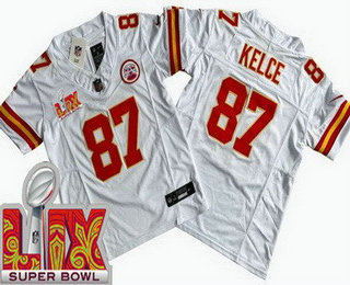 Youth Kansas City Chiefs #87 Travis Kelce Limited White Super Bowl LIX FUSE Vapor Jersey