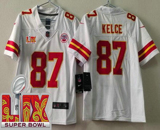 Youth Kansas City Chiefs #87 Travis Kelce Limited White Super Bowl LIX Vapor Jersey