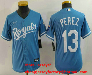 Youth Kansas City Royals #13 Salvador Perez Light Blue Cool Base Stitched Jersey