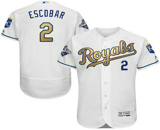 Youth Kansas City Royals #2 Alcides Escobar White World Series Champions Gold Program FlexBase Player Jersey