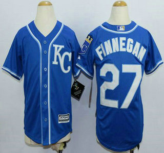 Youth Kansas City Royals #27 Brandon Finnegan Alternate Blue KC 2015 MLB Cool Base Jersey
