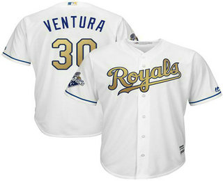 Youth Kansas City Royals #30 Yordano Ventura White World Series Champions Gold Program FlexBase Player Jersey