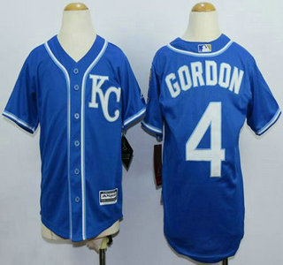Youth Kansas City Royals #4 Alex Gordon Alternate Blue KC 2015 MLB Cool Base Jersey