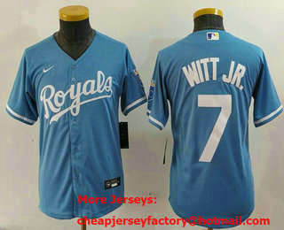Youth Kansas City Royals #7 Bobby Witt Jr Light Blue Cool Base Stitched Jersey