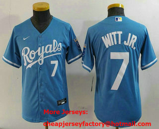 Youth Kansas City Royals #7 Bobby Witt Jr Number Light Blue Cool Base Stitched Jersey