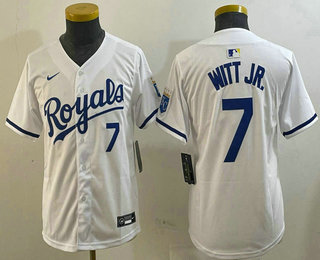 Youth Kansas City Royals #7 Bobby Witt Jr Number White Cool Base Stitched Jersey