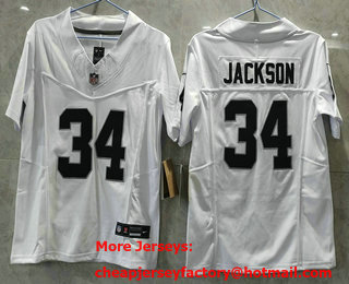 Youth Las Vegas Raiders #34 Bo Jackson White 2023 FUSE Vapor Stitched Jersey