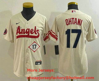 Youth Los Angeles Angels #17 Shohei Ohtani Number Cream 2022 City Connect Cool Base Stitched Jersey