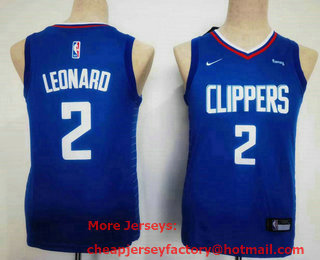 Youth Los Angeles Clippers #2 Kawhi Leonard Blue Sponsor Icon Swingman Jersey