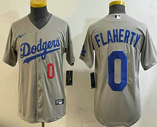 Youth Los Angeles Dodgers #0 Jack Flaherty Number Grey Cool Base Stitched Jersey