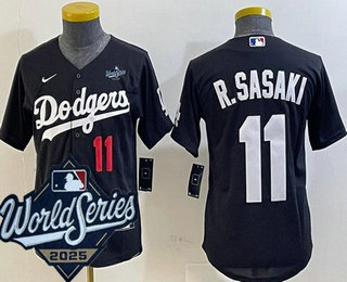 Youth Los Angeles Dodgers #11 Roki Sasaki Black 2025 World Series Limited Jersey