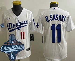 Youth Los Angeles Dodgers #11 Roki Sasaki White 2025 World Series Champions Limited Jersey