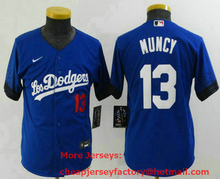 Youth Los Angeles Dodgers #13 Max Muncy Blue 2021 City Connect Number Cool Base Stitched Jersey