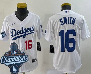 Youth Los Angeles Dodgers #16 Will Smith White 2025 World Series Champions Limited Jersey