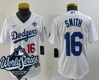 Youth Los Angeles Dodgers #16 Will Smith White 2025 World Series Limited Jersey
