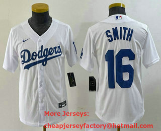 Youth Los Angeles Dodgers #16 Will Smith White Stitched Cool Base Nike Jersey