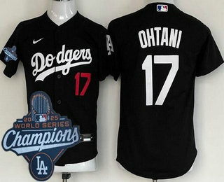 Youth Los Angeles Dodgers #17 Shohei Ohtani Black 2025 World Series Champions Cool Base Jersey