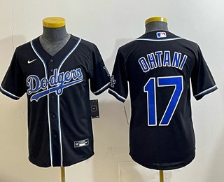 Youth Los Angeles Dodgers #17 Shohei Ohtani Black Blue Fashion Cool Base Jersey