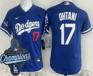 Youth Los Angeles Dodgers #17 Shohei Ohtani Blue 2025 World Series Champions Limited Jersey