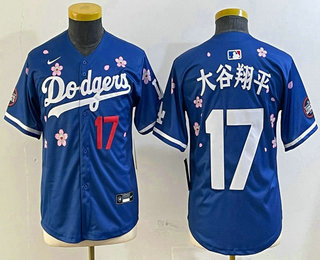 Youth Los Angeles Dodgers #17 Shohei Ohtani Blue Japanese 2025 Tokyo Series Limited Jersey