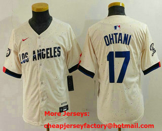 Youth Los Angeles Dodgers #17 Shohei Ohtani Cream Blue 2024 City Connect Limited Stitched Jersey