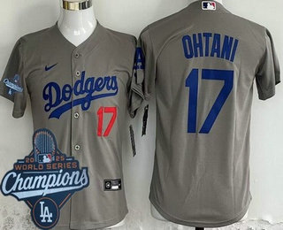Youth Los Angeles Dodgers #17 Shohei Ohtani Gray 2025 World Series Champions Limited Jersey