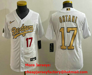 Youth Los Angeles Dodgers #17 Shohei Ohtani Number White 2022 All Star Stitched Cool Base Nike Jersey 01