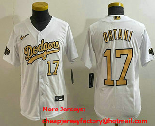 Youth Los Angeles Dodgers #17 Shohei Ohtani Number White 2022 All Star Stitched Cool Base Nike Jersey 02