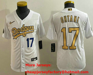 Youth Los Angeles Dodgers #17 Shohei Ohtani Number White 2022 All Star Stitched Cool Base Nike Jersey 03