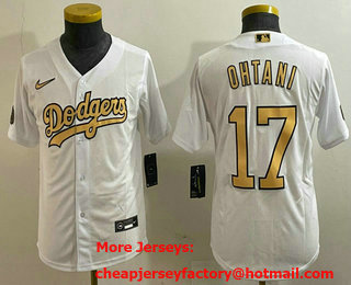 Youth Los Angeles Dodgers #17 Shohei Ohtani White 2022 All Star Stitched Cool Base Nike Jersey 01