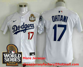 Youth Los Angeles Dodgers #17 Shohei Ohtani White 2024 World Series Limited Cool Base Stitched Jersey