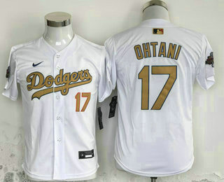 Youth Los Angeles Dodgers #17 Shohei Ohtani White 2025 Gold Collection Limited Stitched Jersey