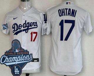 Youth Los Angeles Dodgers #17 Shohei Ohtani White 2025 World Series Champions Limited Jersey