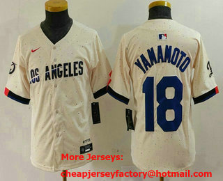 Youth Los Angeles Dodgers #18 Yoshinobu Yamamoto Cream 2024 City Connect Limited Stitched Jersey