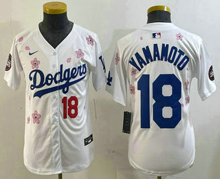 Youth Los Angeles Dodgers #18 Yoshinobu Yamamoto White 2025 Tokyo Series Limited Jersey