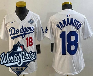 Youth Los Angeles Dodgers #18 Yoshinobu Yamamoto White 2025 World Series Limited Jersey