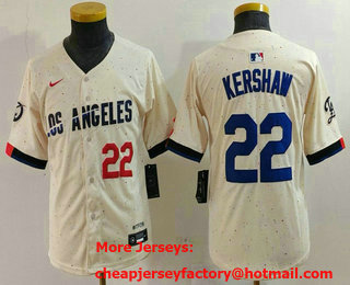 Youth Los Angeles Dodgers #22 Clayton Kershaw Number Cream 2024 City Connect Limited Stitched Jersey