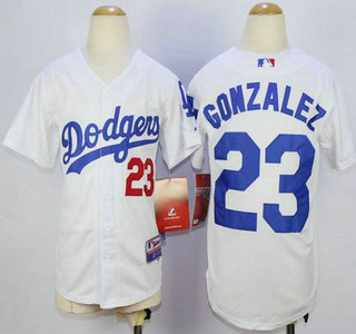 Youth Los Angeles Dodgers #23 Adrian Gonzalez 2014 White Jersey